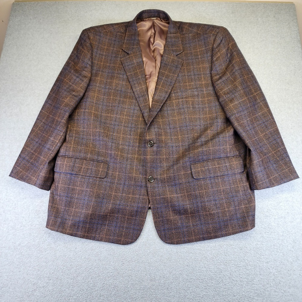 OAK HILL Premium Mens 54R Brown Plaid Reda Wool Sport Coat Suit Blazer